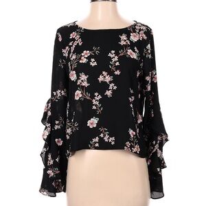 Jack by BB Dakota Black Floral Sheer – Ruffle Sleeve Crop Top | Size Small